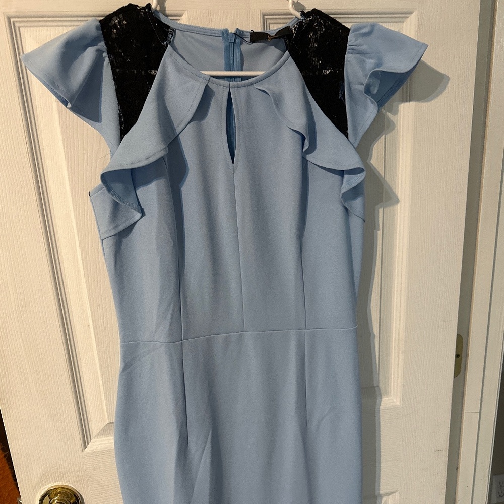 Baby blue dress with black sleeves